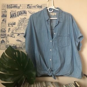 Madewell Chambray Front Tie Cropped Top